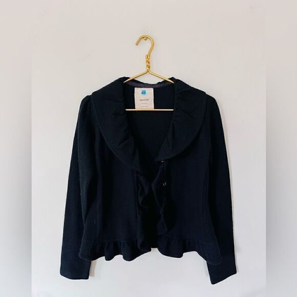 Sparrow | anthropologie | black ruffle collar wool cardigan sweater - Picture 1 of 5